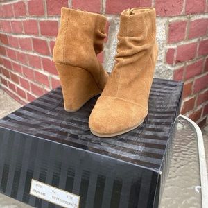 Colin Stuart buttercream suede wedge bootie